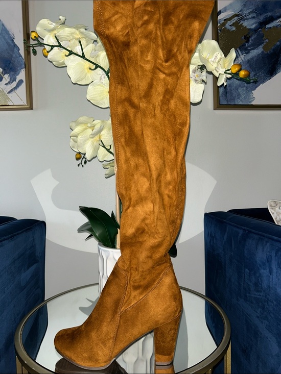 Breckelles Shoes - Breckelles Over-the-Knee Suede Block Heel Boot - Cognac Brown
